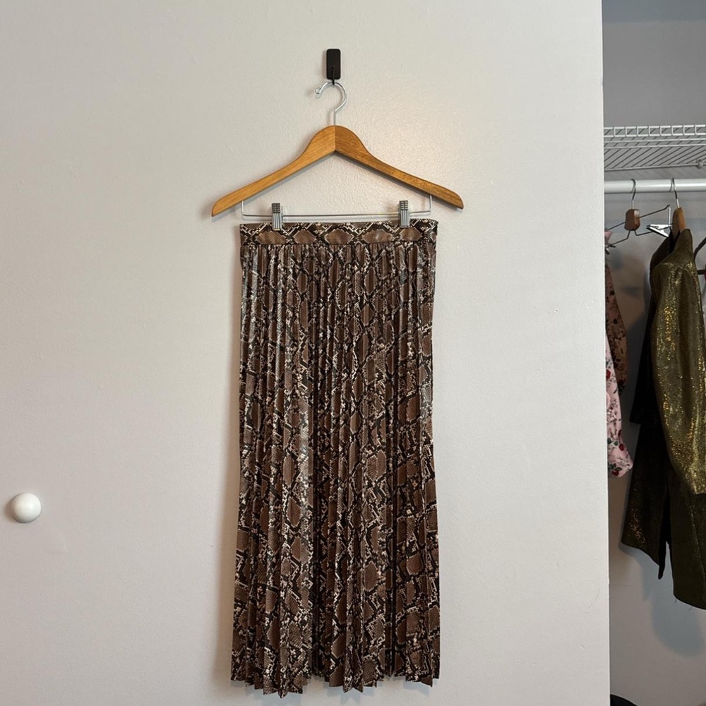 Zara Brown Tan Pleated Midi Skirt Cocktail
